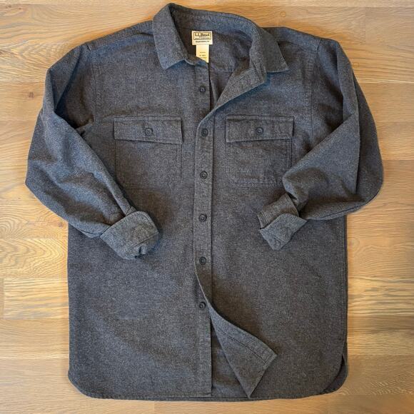 LL Bean Traditional Fit Chamois Flannel Shirt Gray Mens Size Medium - Picture 5 of 7